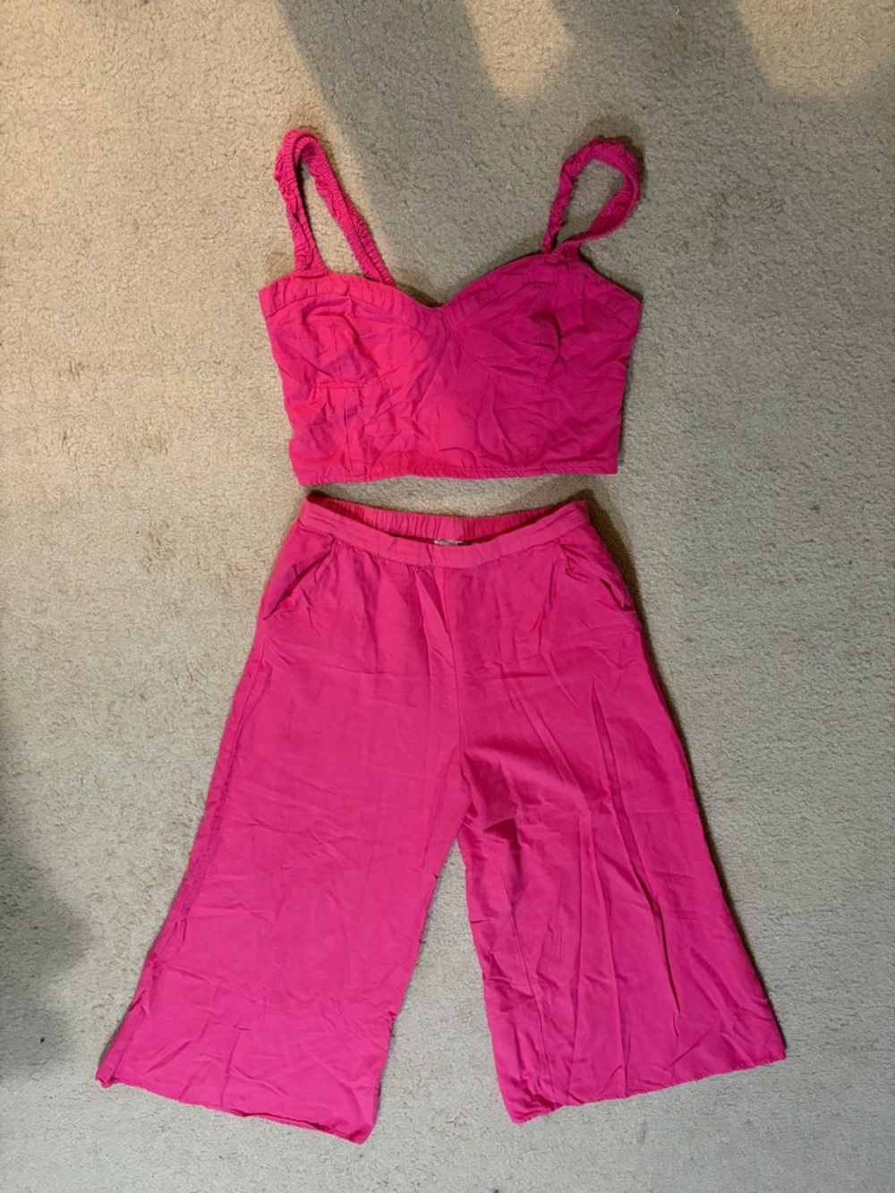 Women’s Fuchsia Wide-Leg Pants & Cropped Bustier Set